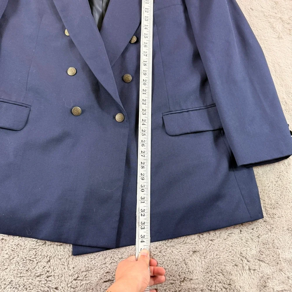 Vtg Oscar de la Renta Navy Blue Old Money Wool Double Breasted Blazer Jacket 50L